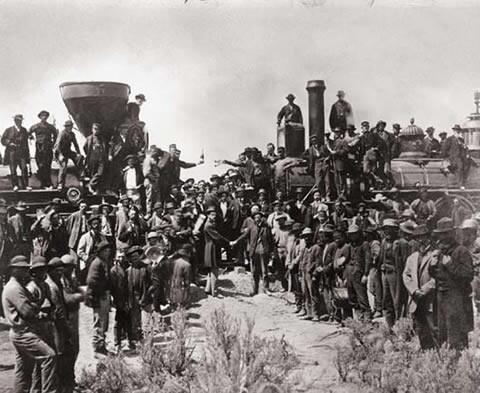 HistoryInBW's tweet photo. Two railroads meet in 1869 (transcontinental railroad).  #classicpics #history #railroad http://t.co/RKBlO5AFs2