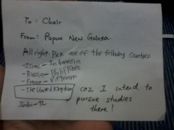 SelangorMUN's tweet image. Papua New Guinea is having an internal motive here. ahemm #notepassing