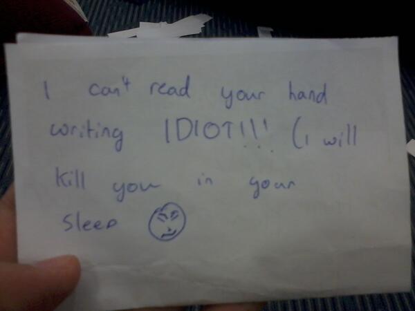 SelangorMUN's tweet image. "I can't read your writing IDIOT!!! " haahahahaha #notepassing