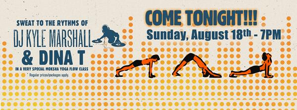 ModoYogaMTL's tweet image. Shake your bhakti to the beats of DJ Kyle Marshall and Dina T. flowing the poses.  #hotyoga #mokshaflow