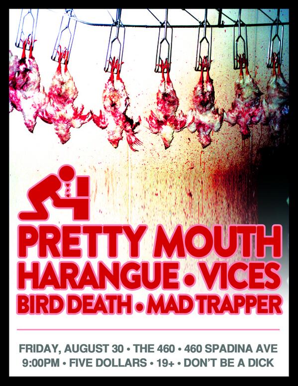 CrossleyDesign's tweet image. So the chicken-themed show poster happened. Gruesome, and a quick one, but it happened nonetheless. I &amp;lt;3 pink &amp;amp; red.