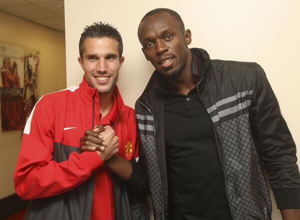 ManUtd's tweet image. .@usainbolt told @bbc5live he's not worried about #mufc: "Van Persie is in a goal scoring mood, so that’s good."
