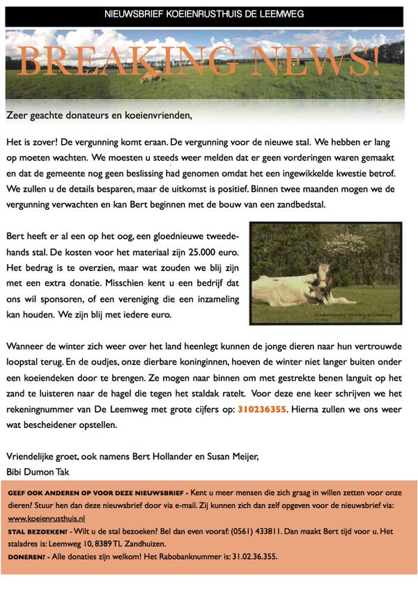 De_Leemweg's tweet photo. Onze nieuwsbrief! Nog geen abonnement? Onderaan staat hoe je je kunt opgeven! http://t.co/8dFLNqC0sv