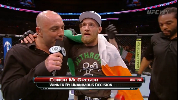 UFC_Ireland's tweet photo. Conor '@TheNotoriousMMA' McGregor moves 2-0 in the @UFC! You've done our country proud Conor! #UFCFightNight http://t.co/mLJOtfqD9k