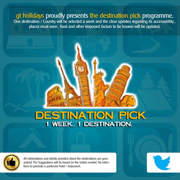 GT Holidays introduces Destination Pick Programme in Facebook. Every week one destination will be updated.