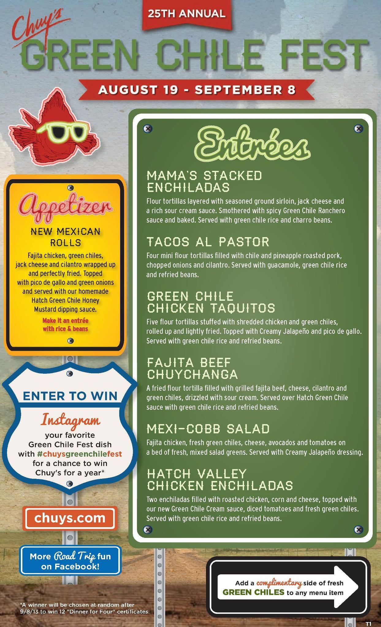 Chuy's on Twitter "Green Chile Fest starts TOMORROW! Here's the menu