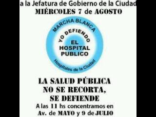 HospitalArgeric's tweet photo. MARCHA BLANCA en DEFENSA DE LA SALUD PUBLICA: Mie 7/8 a JEFATURA DE LA CDAD. 11hs en AVDA de MAYO Y 9 de JULIO  RT!! http://t.co/4T2vZEc5wh