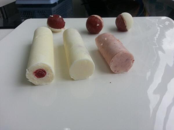 BritCa_'s tweet image. Plums (grade two), blended, excess water removed under vacuum. 0% yoghurt, frozen dusted with dehydrated plum powder