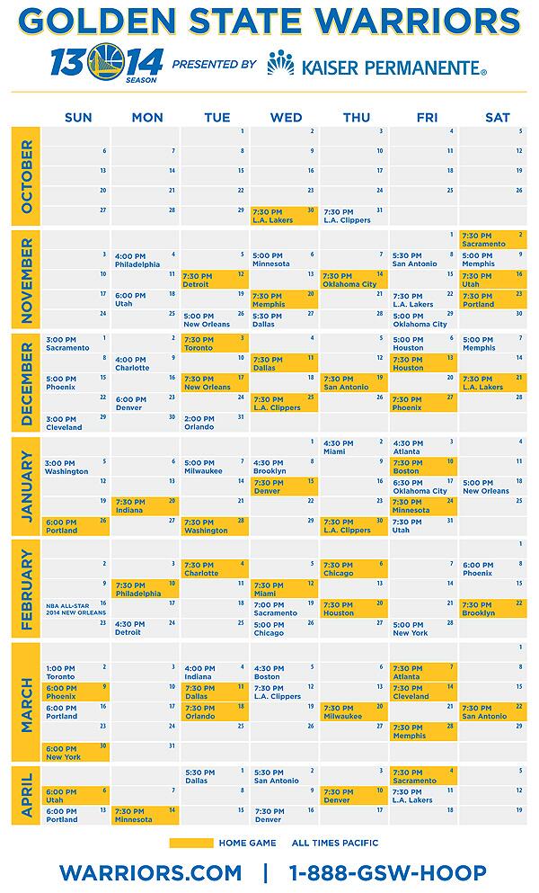 Warriors Schedule / Printable Golden State Warriors Schedule Tv