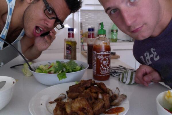 Teddeh's tweet image. me and my boo eat ribs @ home #yum #ribs #food #delicious #eat #foodporn #omg #bf #love #scruff #gay