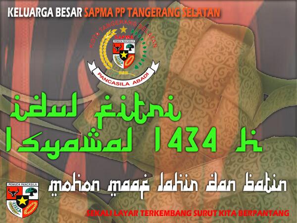 Selamat hari raya Idul Fitri 1434 H,mohon maaf lahir dan batin kepada seluruh Kader <a href="/PP_SAPMAPP/">SAPMA PP</a> di tanah air.