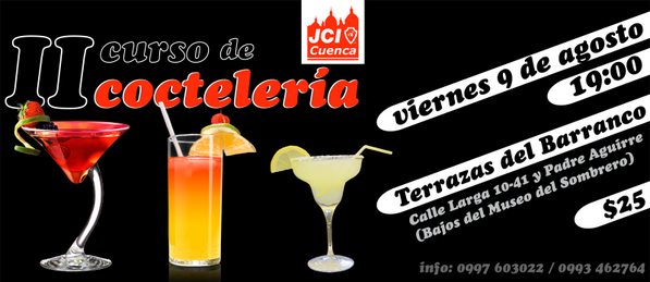 JCI_Cuenca's tweet photo. Este viernes 9 de Agosto, II Curso de Coctelería. Aprende de forma práctica, y disfruta un gran momento... http://t.co/IwDLR62Y5t