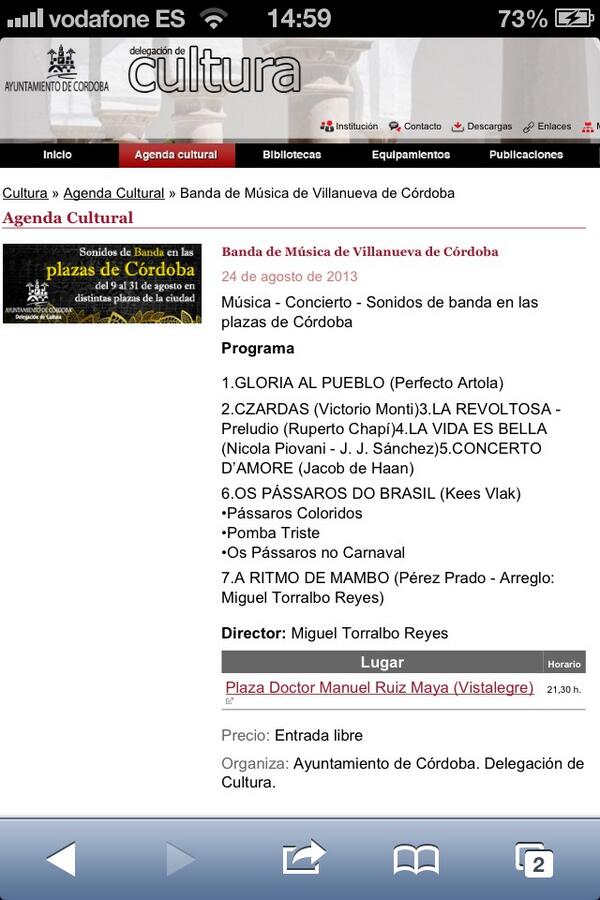 pmtorralbo's tweet photo. Concierto de la Banda de Música de Villanueva de Córdoba el 24 de agosto en Córdoba. http://t.co/bIWtFZzAbE
