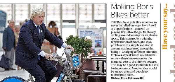 joshi's tweet photo. This letter in the Standard about Boris Bikes is bang on http://t.co/gqbTKXZNsa
