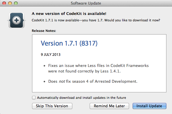 derek_shirk's tweet image. I love reading clever software release notes #codekit