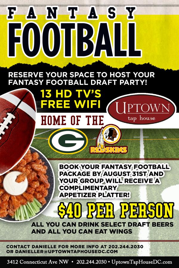 UptwnTapHouseDC's tweet photo. It is FOOTBALL SEASON and we are now a Green Bay Packers bar!  Host your fantasy football draft party with us! http://t.co/lDEzDLZn5I