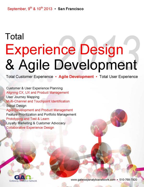 GANevents's tweet photo. Total Experience Design &amp; Agile Development, San Francisco CA September 9 - September 10, 2013 http://t.co/6oIsPltXbL http://t.co/8QseitUimZ