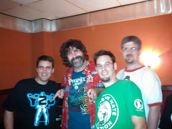 baddoggett's tweet photo. @realmickfoley thanks for entertaining us in Peoria. Sorry we didn't wear your shirt though. http://t.co/33aLjUqlzV