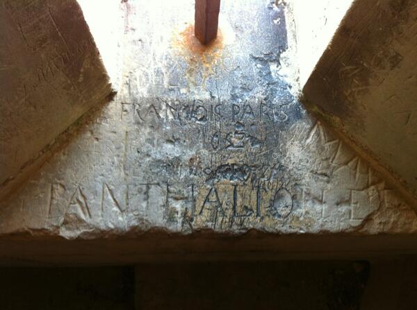 tjetze's tweet photo. 1651: François Paris tags a window of Bourges Cathedral belfry at DIZZYING height. Wonder what his view was like. http://t.co/wUA2KUqev3