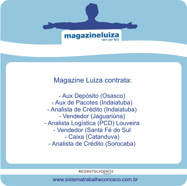 redinteligente's tweet photo. Oportunidades Magazine Luiza!!!! http://t.co/LB8igOioPz