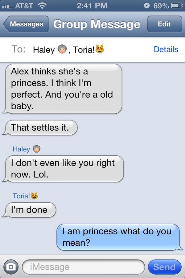 heyallikattlolz's tweet image. This conversation. What do you mean "think" lol @VictoriaWolfe_ and Haley won't let me tag her in it #princessalex