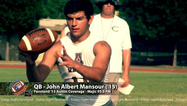 FanstandATX's tweet photo. Big birthday S/O #AustinHigh QB John Albert Mansour ('15) led all Varsity area sophs in pass yards during 2012 http://t.co/UNtIkI4hc8