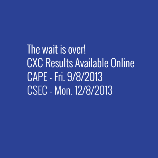 studyinjamaica's tweet photo. CXC CAPE and CSEC Results 2013 Click here for information on how to access the student portal: http://t.co/bgRhQ0JKqo http://t.co/qo7GeRfV7N