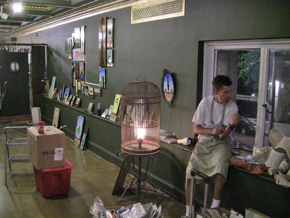 Spring_Arts_Col's tweet image. Artist Walt Hall setting up for DTLA Artwalk.