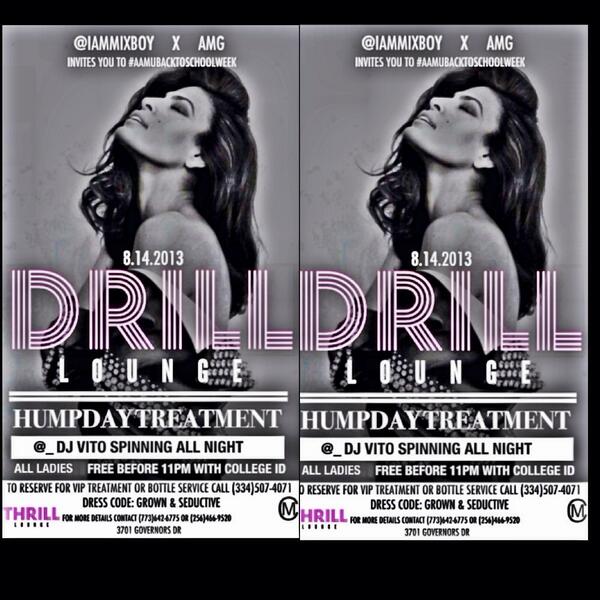 Cor3agous's tweet photo. #DrillLounge 8.14.13 @ThrillLounge it's guaranteed to slam!!! http://t.co/EzGChpjJcS