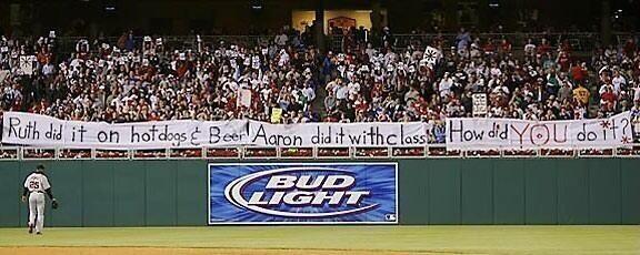 Philadelphia fans to Barry Bonds during his drug steroids scandal, one of the greatest signs ever taken to a game.