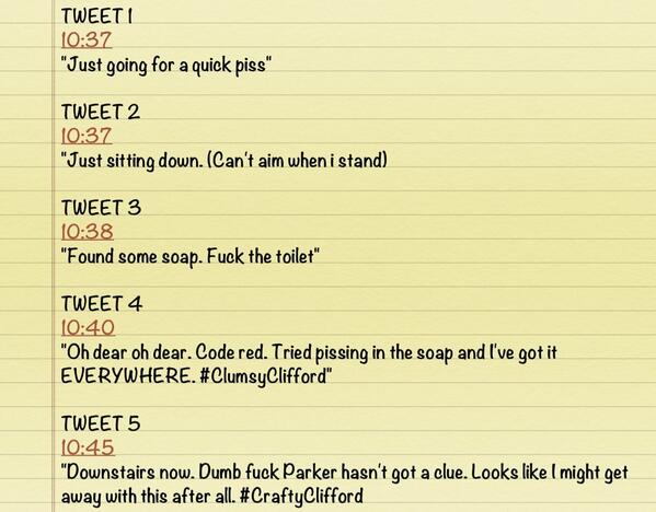 VintagePear's tweet image. #WhoPissedInParkersSoap shocking evidence here. I have the tweets that proves it was Clifford. #justiceforsoap