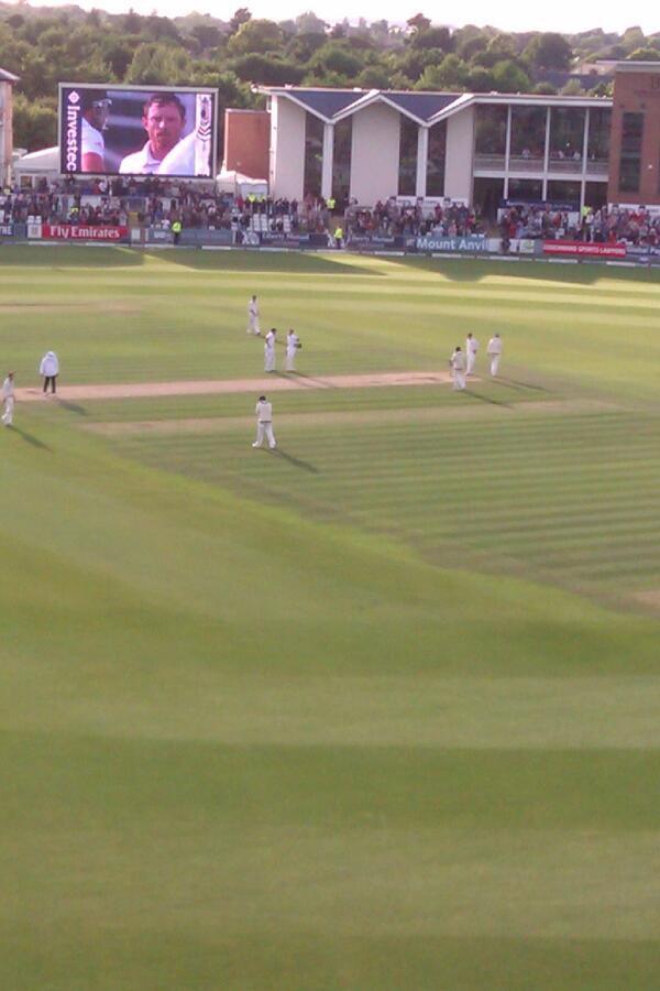 Great day at the cricket today. Ian Bell in the middle just after scoring his century.