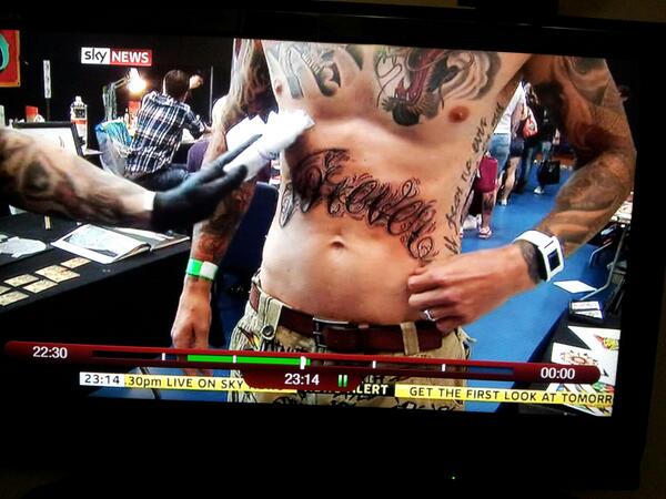 walerah's tweet photo. @Pebble spotted a White pebble on sky news coverage of Tattoo Royale  in Cheltenham, England http://t.co/NqqkKu0RfD