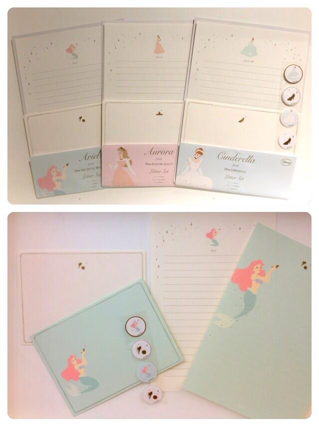 ペーパーミント 六本木ヒルズ店 ディズニー新商品 プリンセスシリーズのレターセット シンデレラ オーロラ姫 アリエル が発売されました 二種類の柄のレターと封筒が入っているので 二つの組み合わせを楽しめます 女性らしい可愛いレターセット