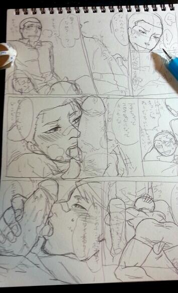 アンソロのネーム中なう。この前にオリキャラでもう2回ネームボツってて、悩んだ結果キツジとハル君にしてしまいました。本当にすいません…。アンソロ内で浮かないように頑張ります。あ、ラフですがエロ注意です。 