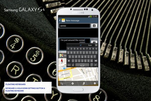 SamsungMobile's tweet photo. Multitasking on the go? Move the #GALAXYS4's keyboard anywhere you want. http://t.co/bzjyGKrv1W