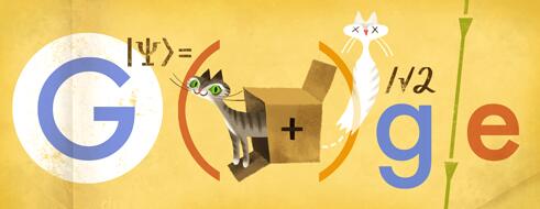 Google's tweet photo. Happy birthday to physicist Erwin Schrödinger! A doodle tribute to the now-classic paradox of Schrödinger's cat http://t.co/89VIU2lfbw