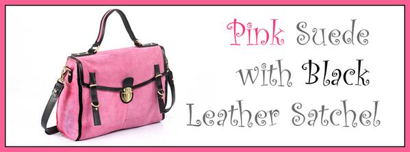 Assots's tweet photo. Pink Suede with Black #Leather Satchel. Adjustable and detachable strap with grab handle. http://t.co/EVP79MsYgU http://t.co/fEBCWvoCRn