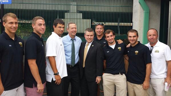 UMBCMensSoccer's tweet photo. Representing @UMBCAthletics at opening of new MARC train station in Halethorpe. #umbc http://t.co/cF9fjvAXUn