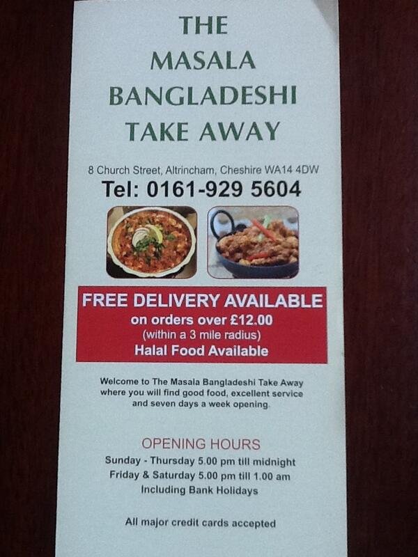 The Masala Bangladesh Take Away - 0161 929 5604 fantastic service and great food