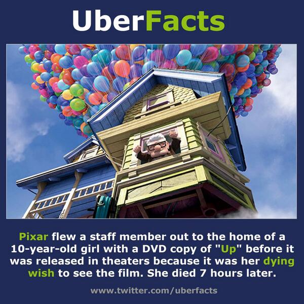 UberFacts's tweet image. Pixar grants 10-year-old's dying wish.