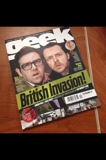 Never thought I'd be lucky enough 2 share a cover w/ <a href="/nickjFrost/">Nick Frost</a> and <a href="/simonPegg/">Pegg News</a> #oneblessedgeek #geekexhange #redstar