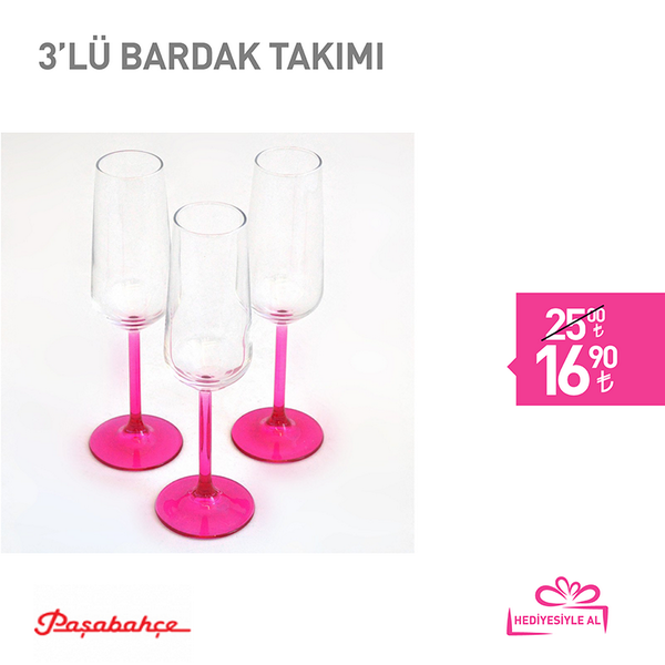 Paşabahçe’den çok şık 3’lü bardak takımı hediyesi yanında Vivikea’da! bit.ly/1cJxASU