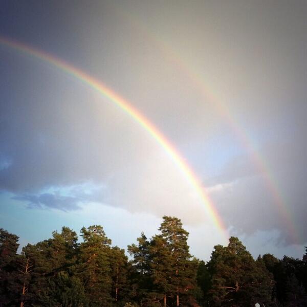 Double rainbow all the way across the sky