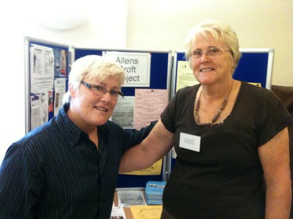 PWalkling's tweet image. At The Hub at a fair for older people. Dee Smyth with the organiser Chris Barr from the Allens Croft Project.