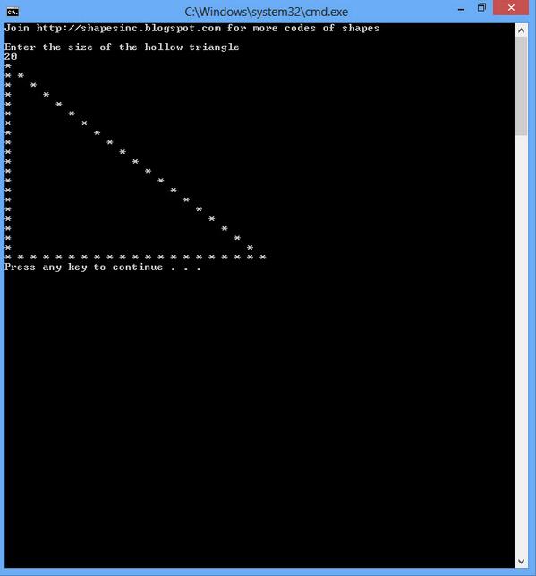 cprogramming001's tweet image. or the code of this hollow triangle visit: shapesinc.blogspot.com/2013/08/hollow…