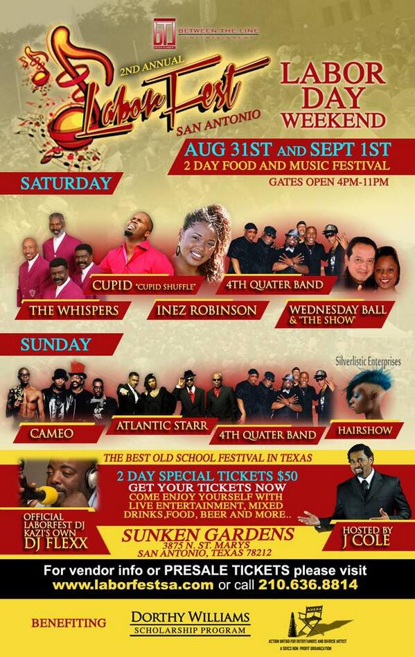 LaborFestSA's tweet image. HERE IS YOUR LINE UP FOR THE 2013 LABORFEST! GET YOUR TICKETS NOW AND DON'T MISS THE BIGGEST OLD SCHOOL PARTY IN TX!!
