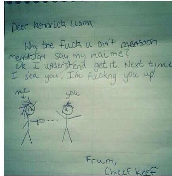 The_Race_Draft's tweet image. THIS JUST IN: Team Darksin is getting extremely hyped over the letter Chief Keef just sent Kendrick Lamar!