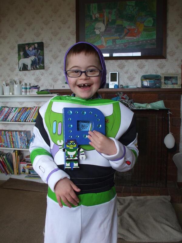Pete got a special "P" in the post today.He had to put on his Space Ranger costume to celebrate-check the smile :-)