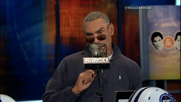 UnSportsESPN's tweet photo. The great Herm Edwards, ridin' in studio #helloherm http://t.co/IJlEBpSY35